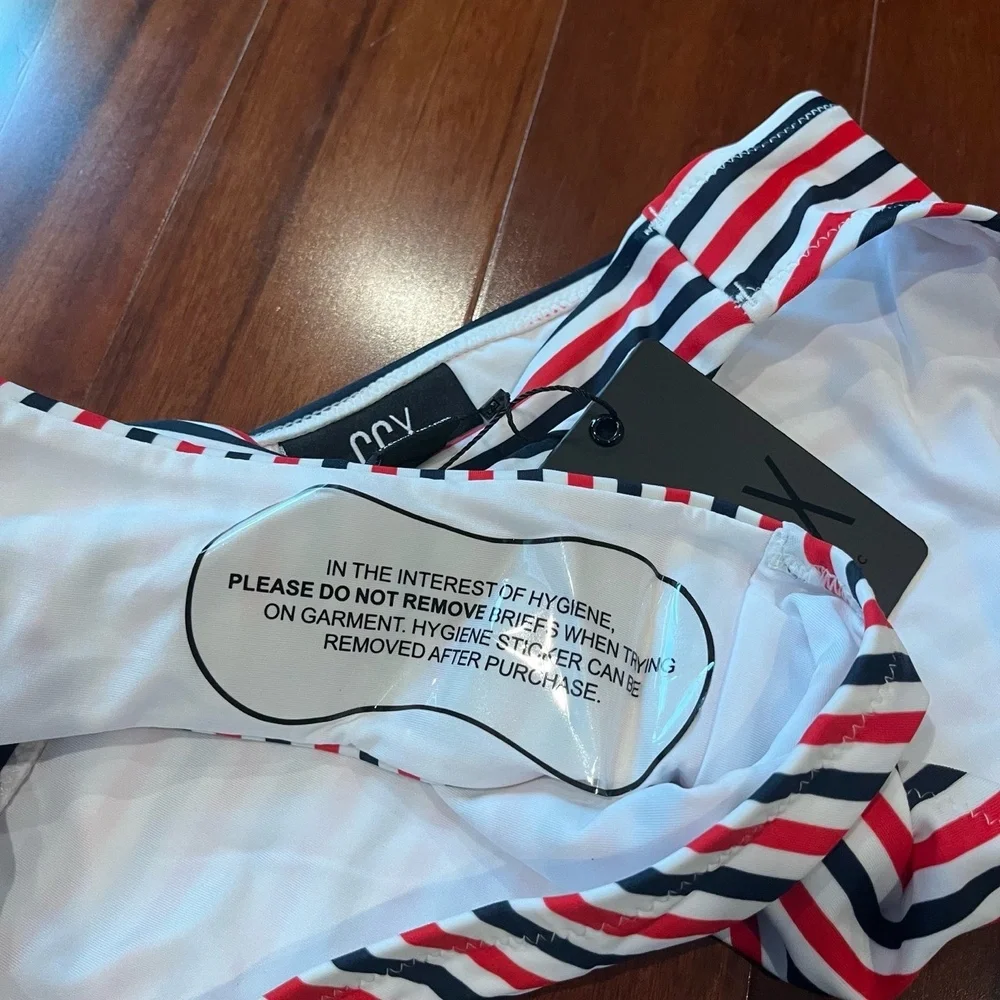 New NWT CCX by City Chic Daisy Stripe Bikini Bottom Red White Brief Swim Size 14